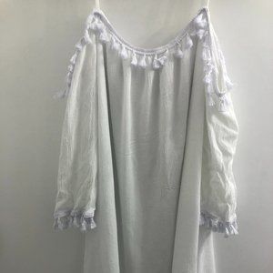 White Crepey Knee-length Dress with Tassels